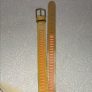 Fossil Leather Belt with Tan and Orange Design